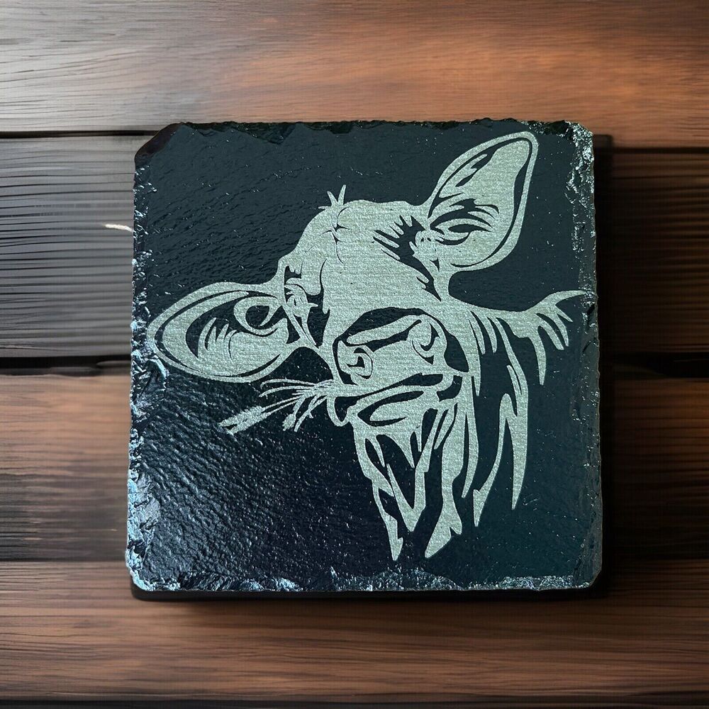 Slate Coasters Cow Laser Engraved 🔥Set Of 4🔥Country Farmhouse Feel
